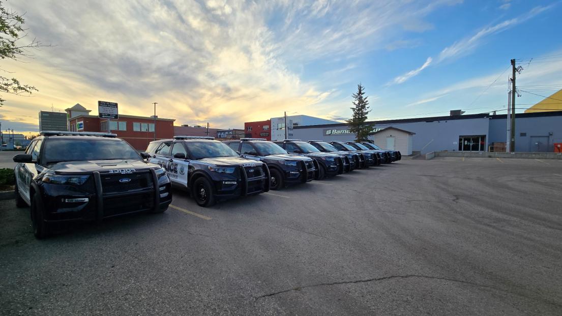A line of GPPS vehicles at City on 99 during sunset